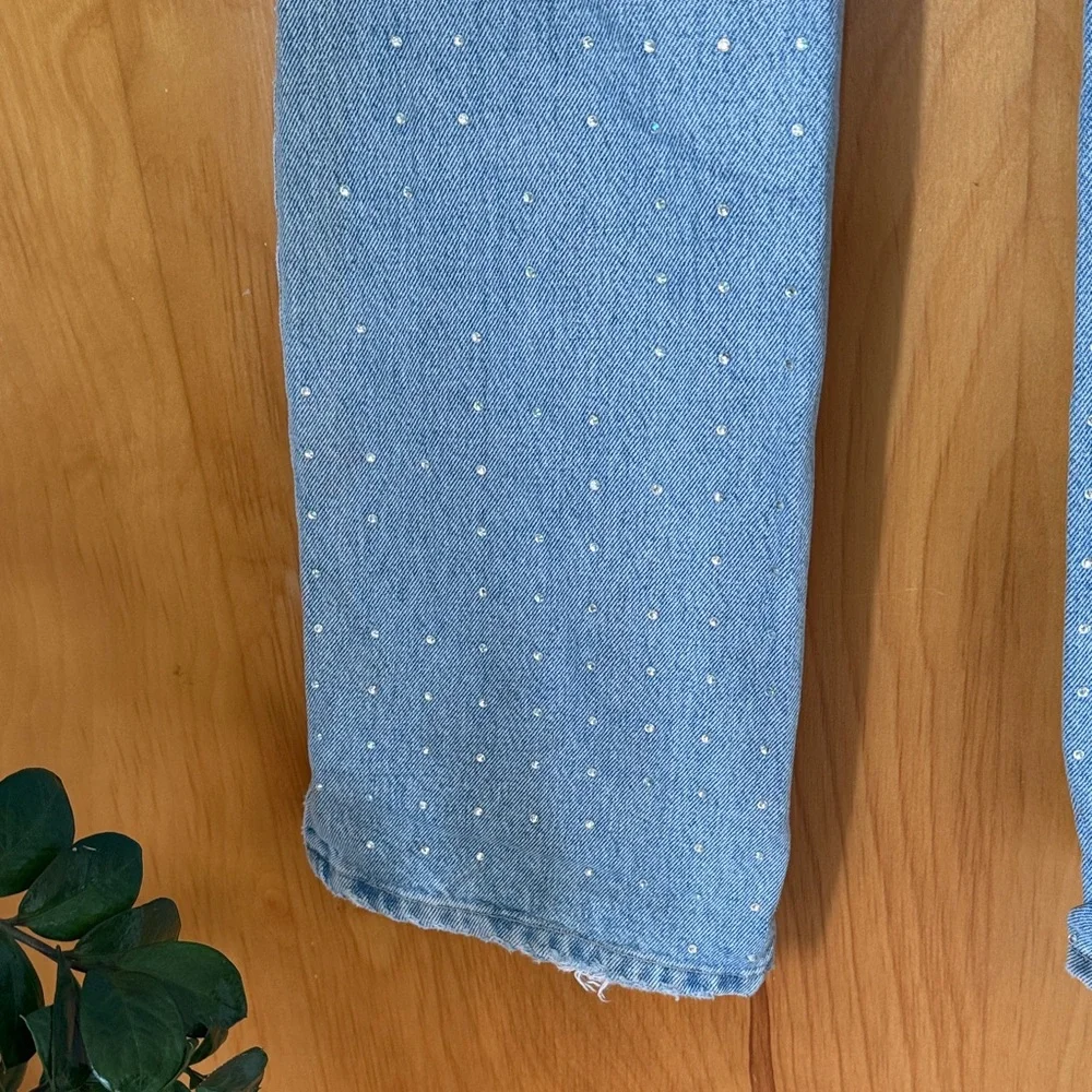 Zara Light Blue Flare Jeans with Studded Accents - Picture 10 of 12